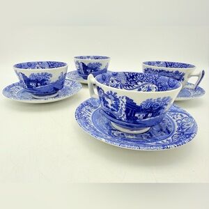 Set of 4 Spode Blue Italian Teacup & Saucer | Made in England